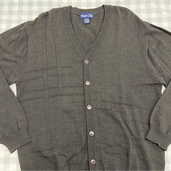 HUNT Club Grandpa 50% wool blend button up cardigan in large grey charcoal - Picture 9 of 15